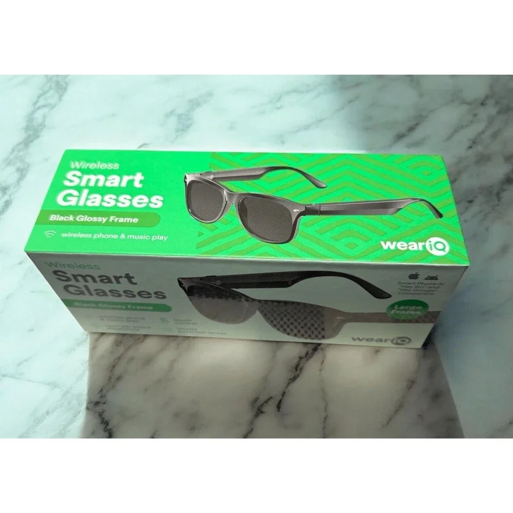 New WeariQ Wireless Smart Glasses Bluetooth, Black Polarized Lenses, Large Frame